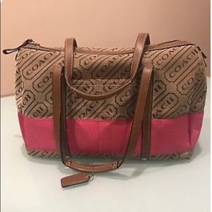 Coach Signature Pink Stripe Bag Medium Size